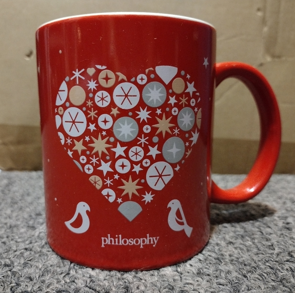 Philosophy Red Coffee/Tea Mug with Heart and Bird Design 12 OZ